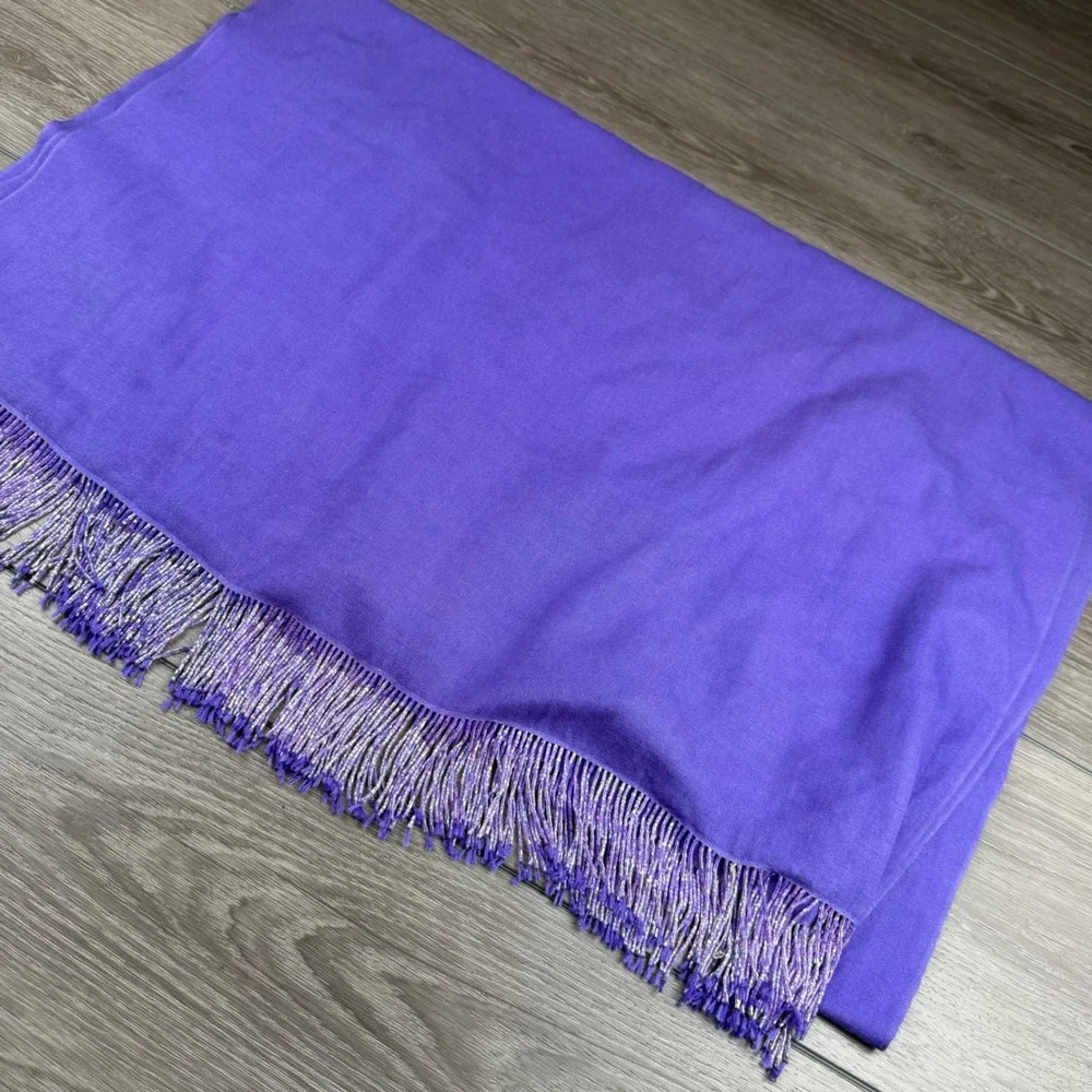 Handmade Nepal Kids Pashmina Silk Beaded Fringe Scarf Wrap Purple OS